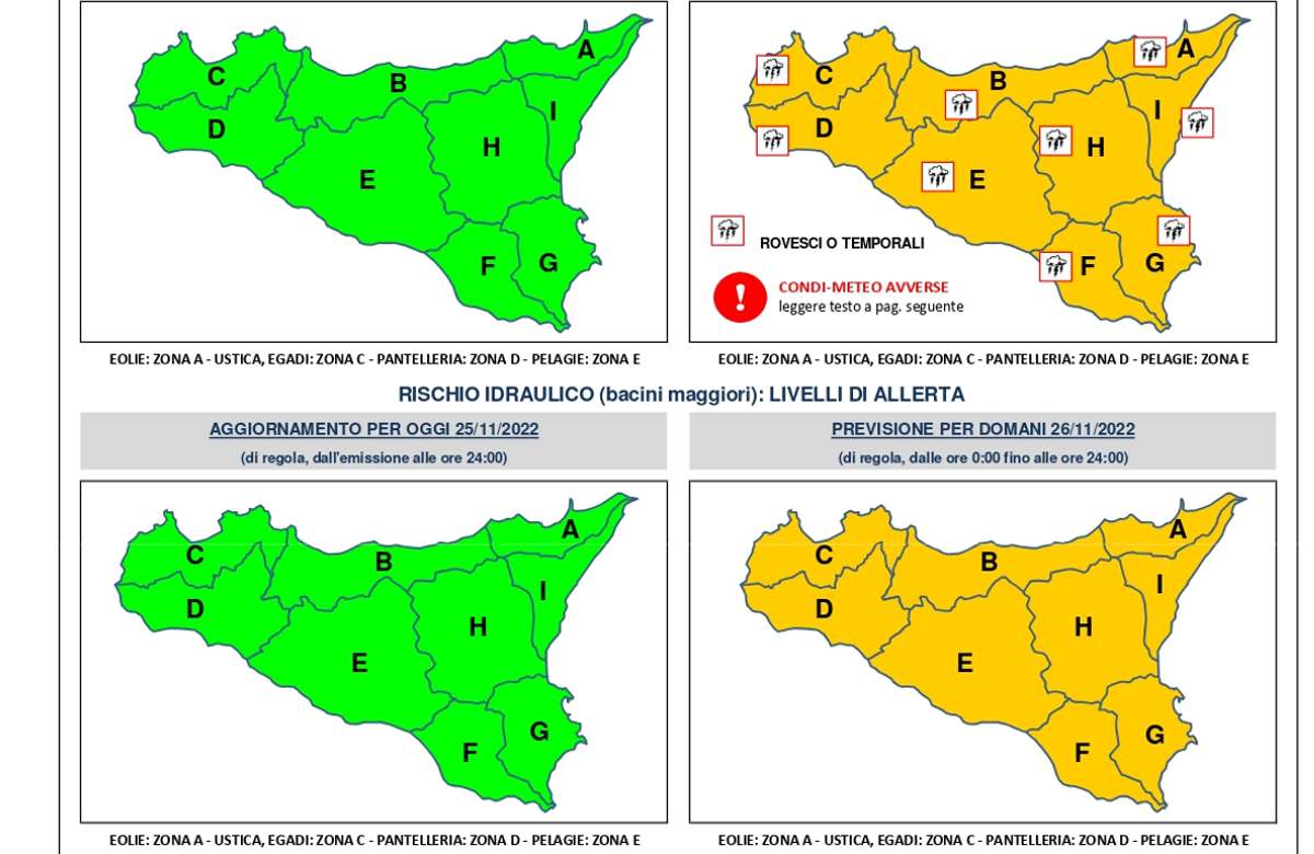 Maltempo, sabato 26 e domenica 27 novembre allerta arancione in Sicilia