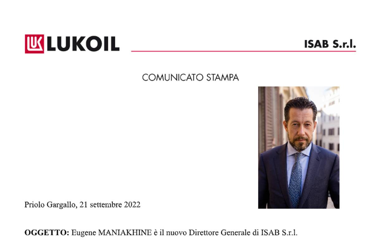 Isab, email annuncia “Maniakhine nuovo direttore”. L’azienda non commenta