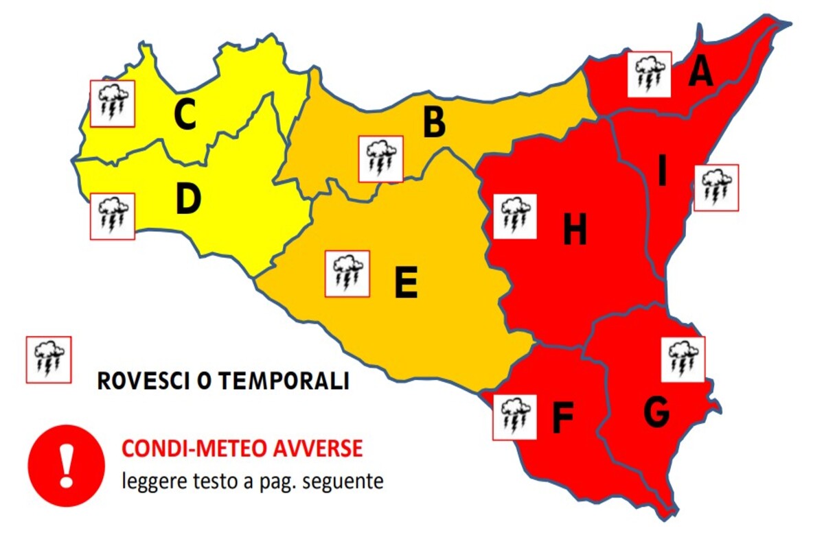 Giovedi allerta meteo rossa nella Sicilia orientale